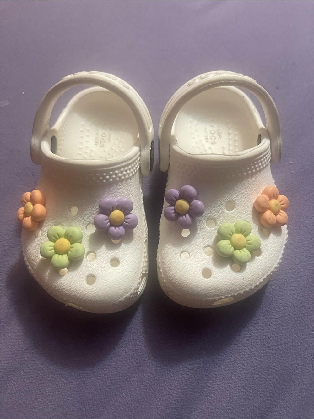 CROCS White Kids Clogs with Pastel Flower Charms